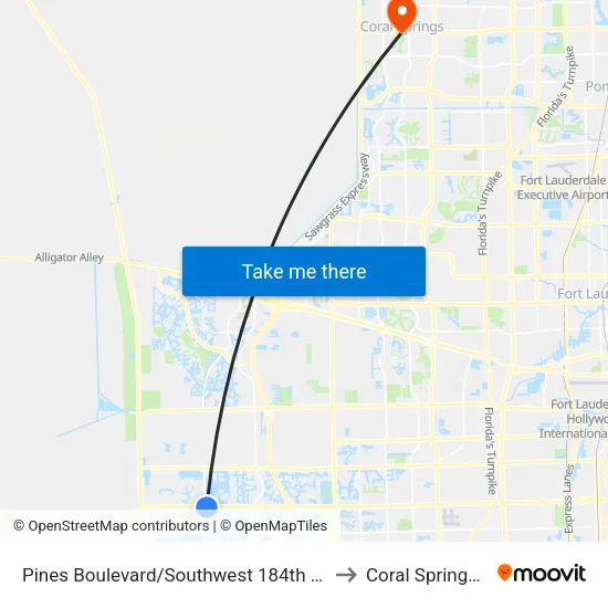 Pines Boulevard/Southwest 184th Avenue to Coral Springs, FL map