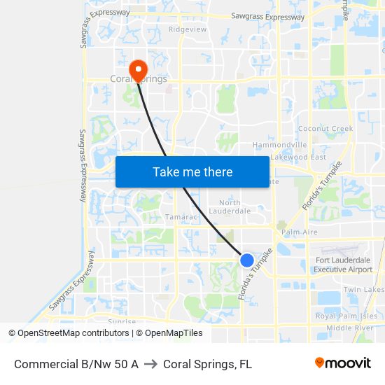 Commercial B/Nw 50 A to Coral Springs, FL map