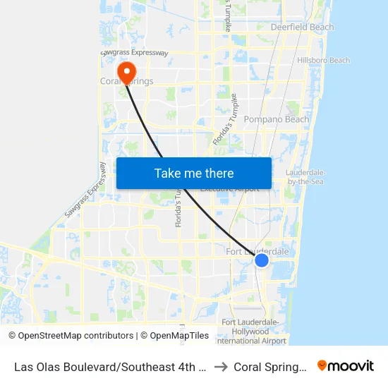 Las Olas Boulevard/Southeast 4th Avenue to Coral Springs, FL map