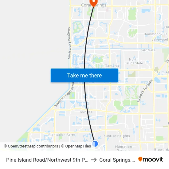 Pine Island Road/Northwest 9th Place to Coral Springs, FL map