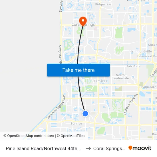Pine Island Road/Northwest 44th Street to Coral Springs, FL map