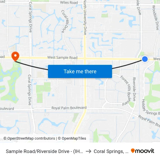 Sample Road/Riverside Drive - (IHOP) to Coral Springs, FL map
