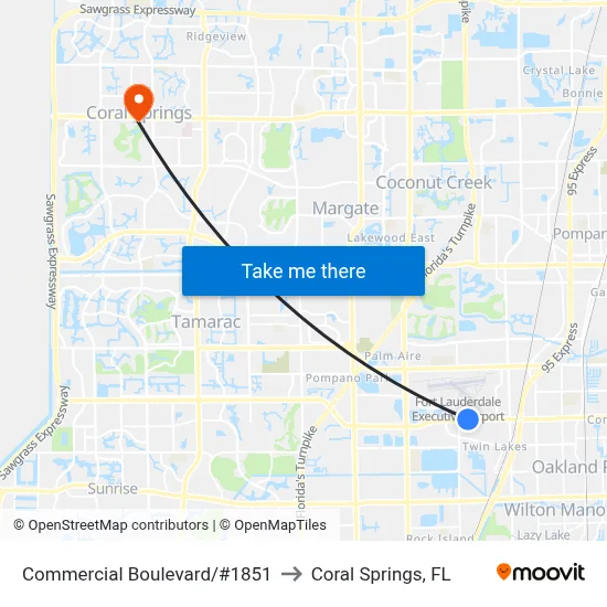 Commercial Boulevard/#1851 to Coral Springs, FL map