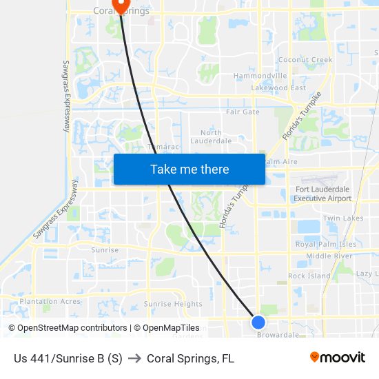 Us 441/Sunrise B (S) to Coral Springs, FL map