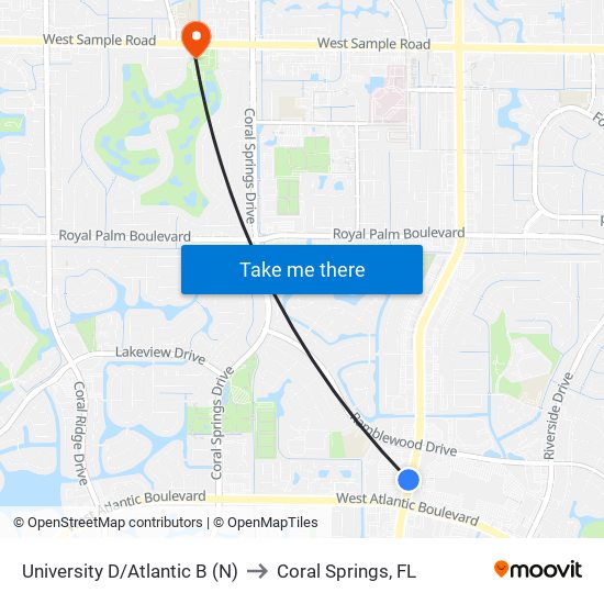 University D/Atlantic B (N) to Coral Springs, FL map