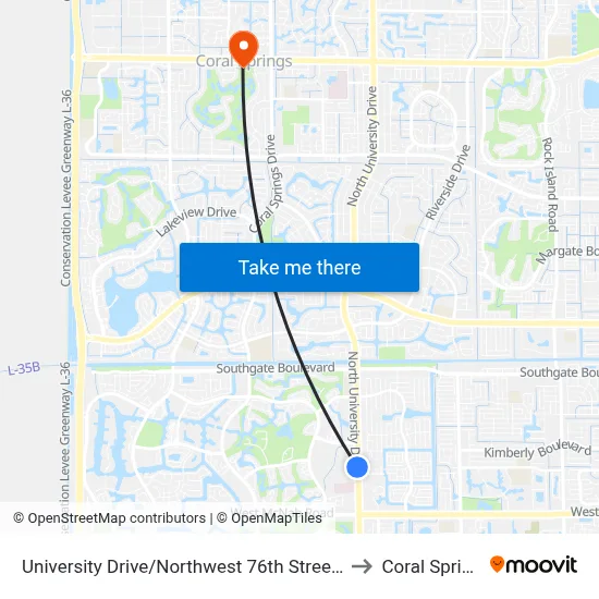 University Drive/Northwest 76th Street (Tamarac Park) to Coral Springs, FL map
