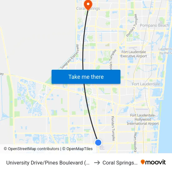University Drive/Pines Boulevard (North) to Coral Springs, FL map