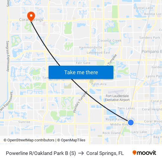 Powerline R/Oakland Park B (S) to Coral Springs, FL map