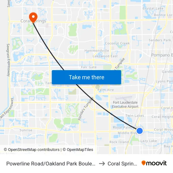 Powerline Road/Oakland Park Boulevard (South) to Coral Springs, FL map
