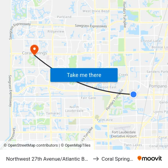 Northwest 27th Avenue/Atlantic Boulevard to Coral Springs, FL map