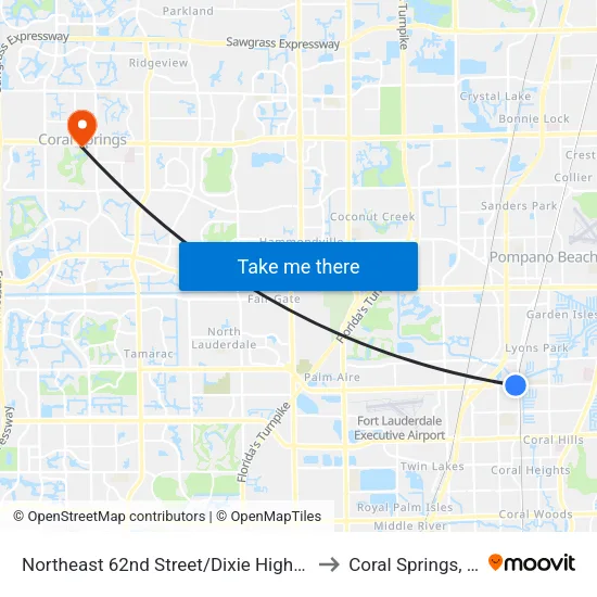Northeast 62nd Street/Dixie Highway to Coral Springs, FL map
