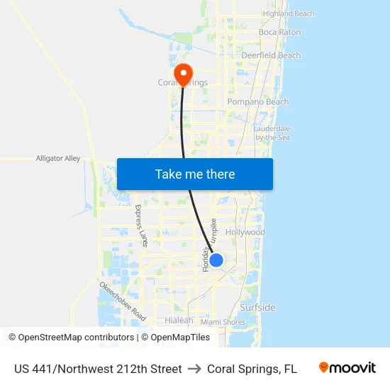 US 441/Northwest 212th Street to Coral Springs, FL map