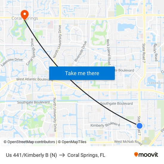 Us 441/Kimberly B (N) to Coral Springs, FL map