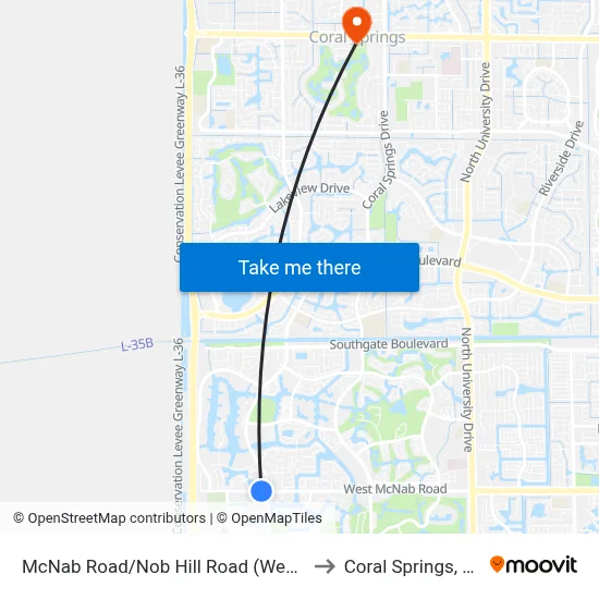 McNab Road/Nob Hill Road (West) to Coral Springs, FL map