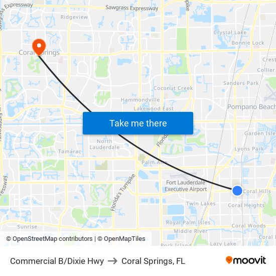 Commercial B/Dixie Hwy to Coral Springs, FL map