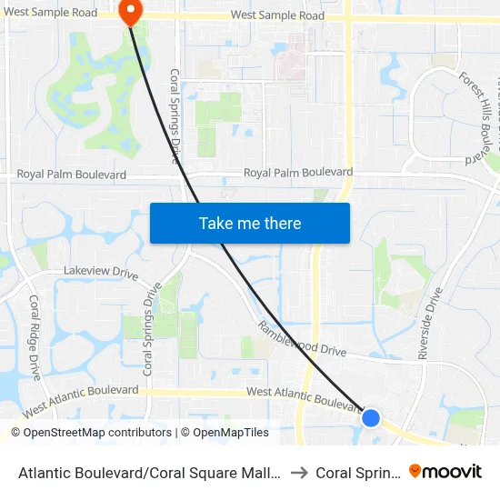 Atlantic Boulevard/Coral Square Mall - (Chase Bank) to Coral Springs, FL map