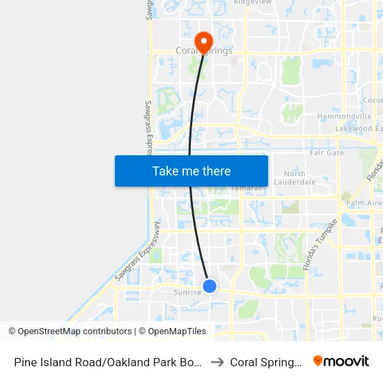 Pine Island Road/Oakland Park Boulevard to Coral Springs, FL map