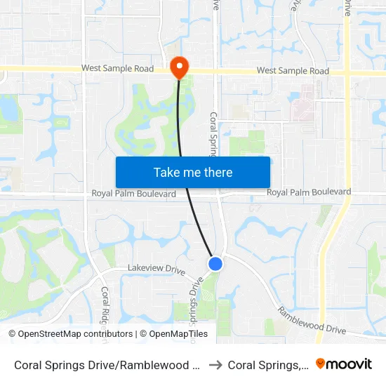 Coral Springs Drive/Ramblewood Drive to Coral Springs, FL map