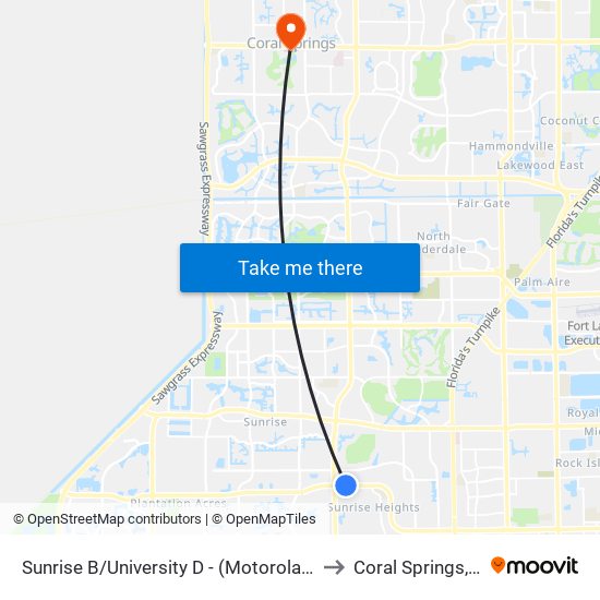 Sunrise B/University D - (Motorola Ent) to Coral Springs, FL map
