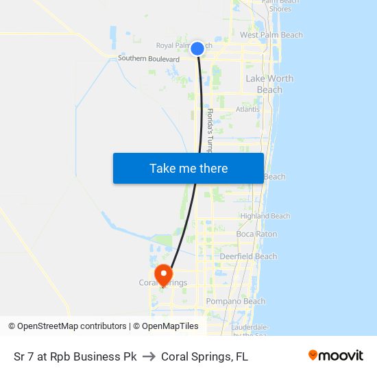 Sr 7 at  Rpb  Business Pk to Coral Springs, FL map
