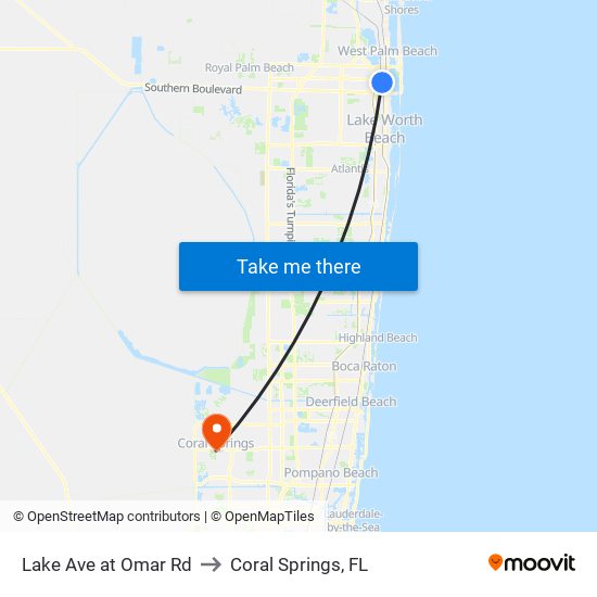 LAKE AVE at OMAR RD to Coral Springs, FL map