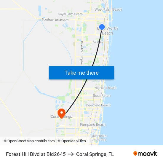 Forest Hill Blvd at Bld2645 to Coral Springs, FL map