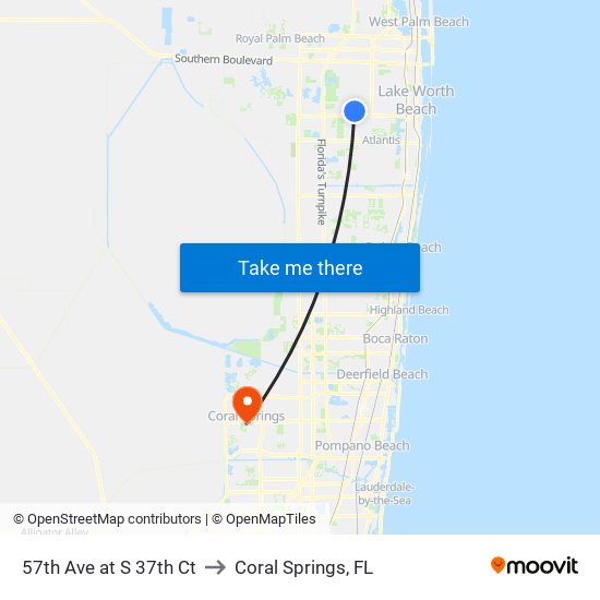 57th Ave at S 37th Ct to Coral Springs, FL map