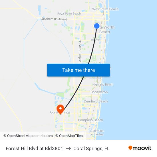 Forest Hill Blvd at Bld3801 to Coral Springs, FL map