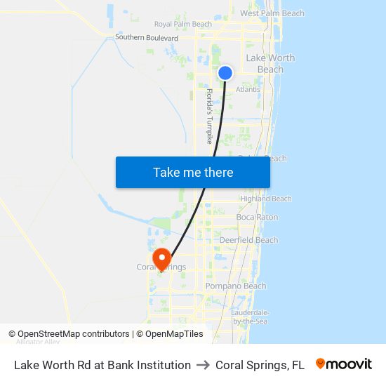 Lake Worth Rd at Bank Institution to Coral Springs, FL map