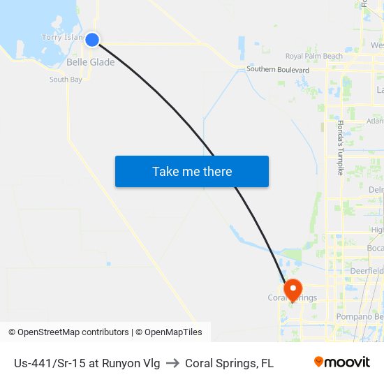 Us-441/Sr-15 at Runyon Vlg to Coral Springs, FL map