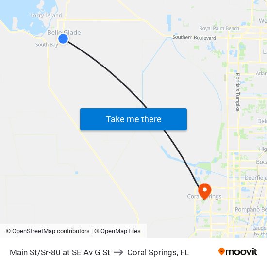 MAIN ST/SR-80 at SE AV G ST to Coral Springs, FL map