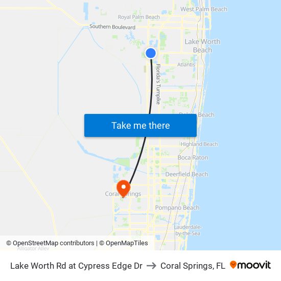 Lake Worth Rd at Cypress Edge Dr to Coral Springs, FL map