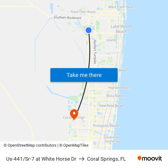 Us-441/Sr-7 at White Horse Dr to Coral Springs, FL map
