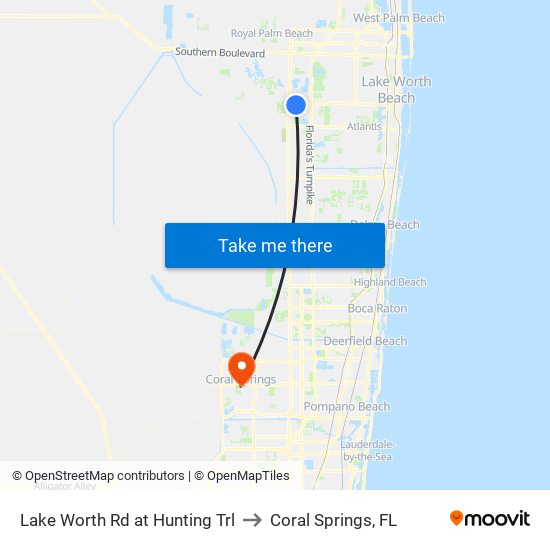 Lake Worth Rd at  Hunting Trl to Coral Springs, FL map