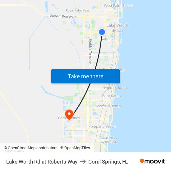 Lake Worth Rd at Roberts Way to Coral Springs, FL map