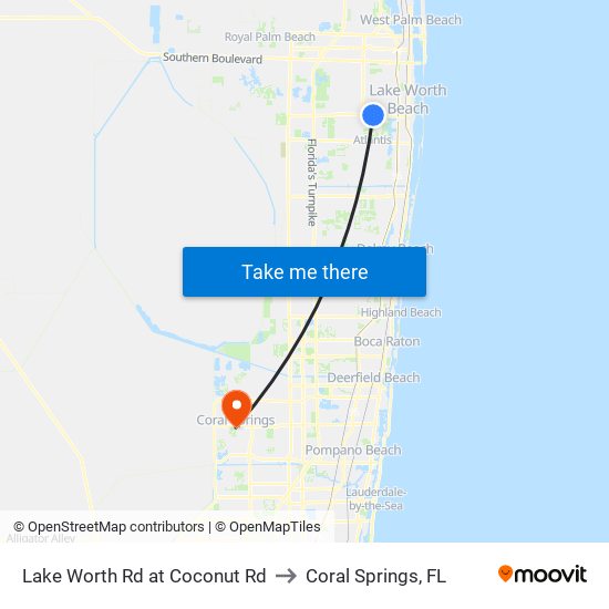 Lake Worth Rd at Coconut Rd to Coral Springs, FL map
