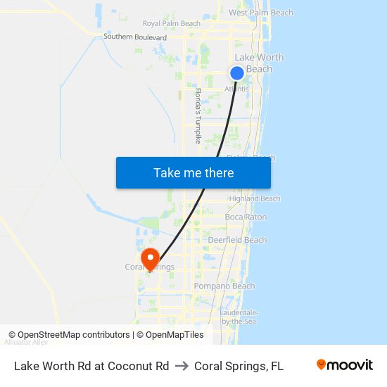 LAKE WORTH RD at COCONUT RD to Coral Springs, FL map