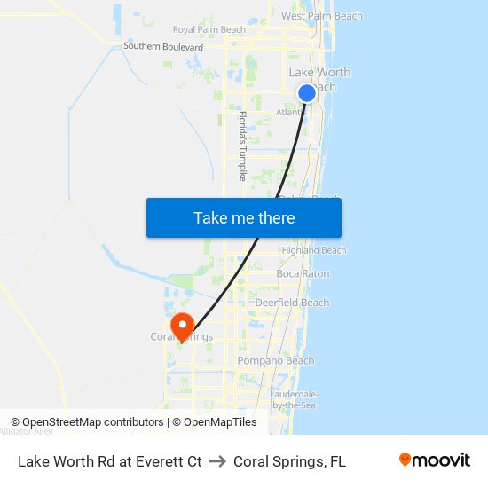 Lake Worth Rd at  Everett Ct to Coral Springs, FL map