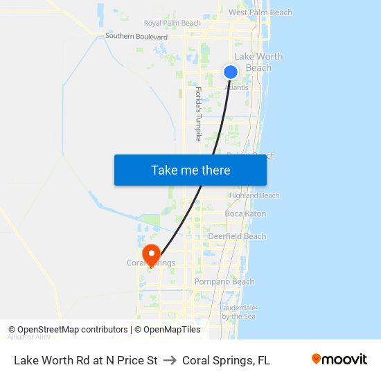 Lake Worth Rd at N Price St to Coral Springs, FL map