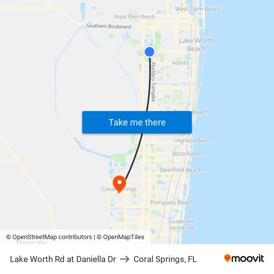 Lake Worth Rd at Daniella Dr to Coral Springs, FL map