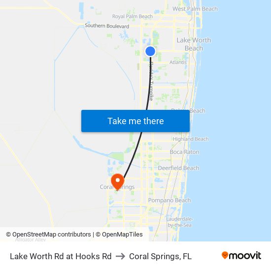 Lake Worth Rd at Hooks Rd to Coral Springs, FL map
