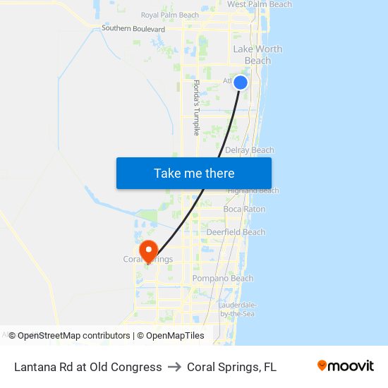 Lantana Rd at  Old Congress to Coral Springs, FL map