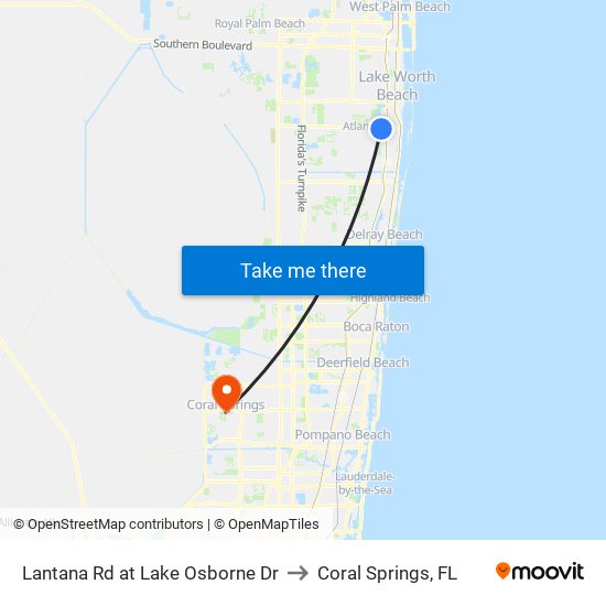 Lantana Rd at Lake Osborne Dr to Coral Springs, FL map