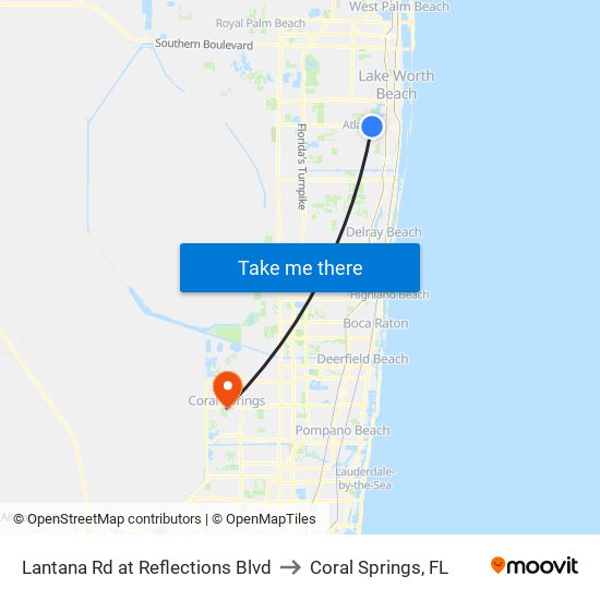 Lantana Rd at Reflections Blvd to Coral Springs, FL map