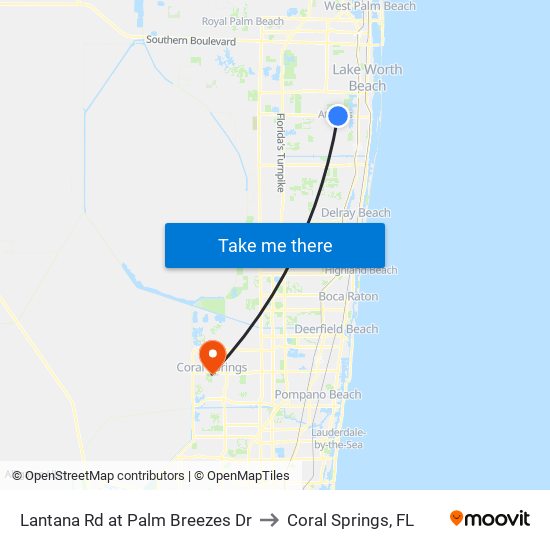 Lantana Rd at Palm Breezes Dr to Coral Springs, FL map