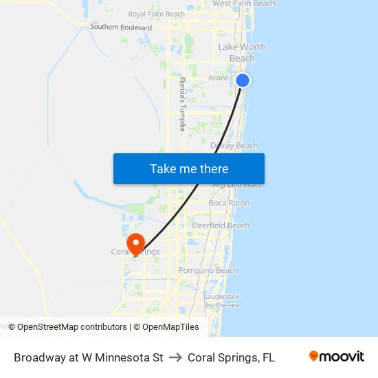 Broadway at  W Minnesota St to Coral Springs, FL map