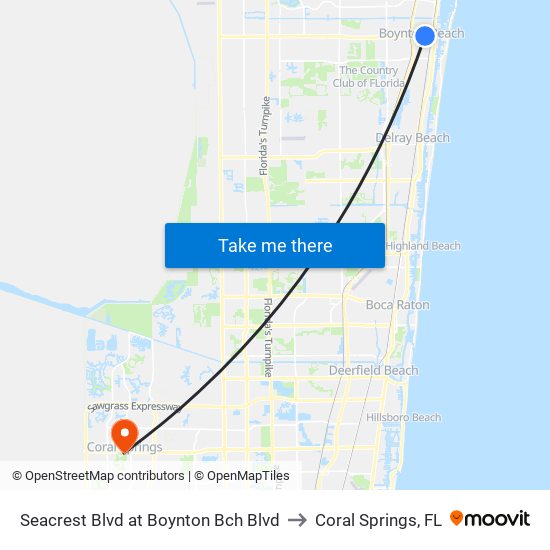 Seacrest Blvd at Boynton Bch Blvd to Coral Springs, FL map