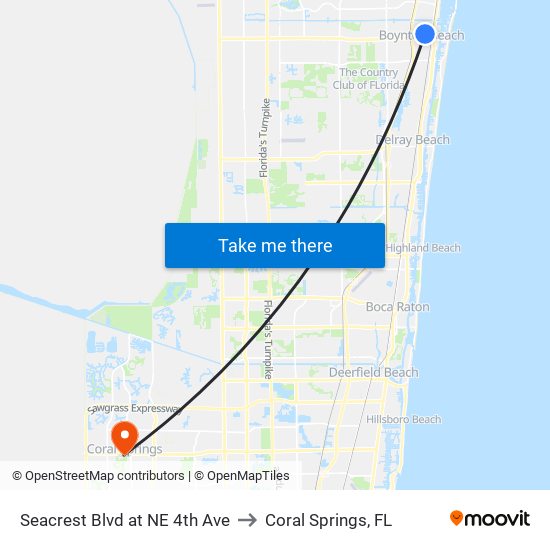 Seacrest Blvd at  NE 4th Ave to Coral Springs, FL map