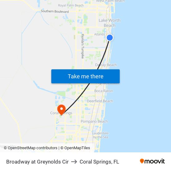 BROADWAY at GREYNOLDS CIR to Coral Springs, FL map