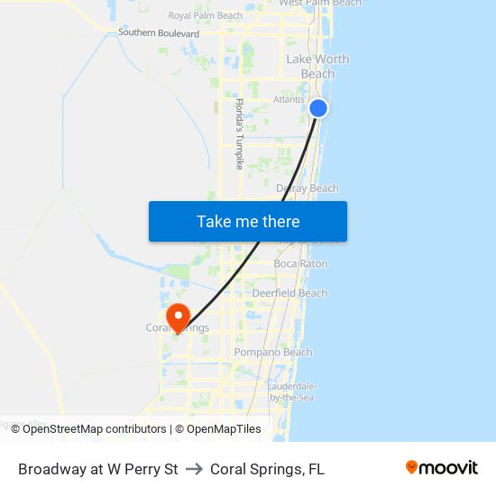 Broadway at W Perry St to Coral Springs, FL map